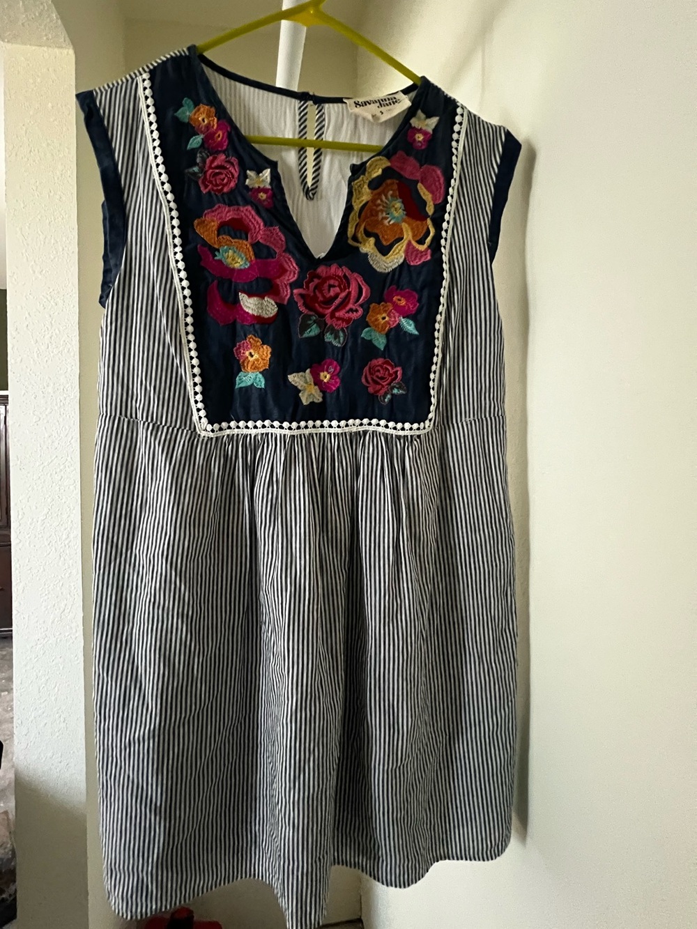 Savanna Jane Navy Striped Embroidered Sleeveless Tunic